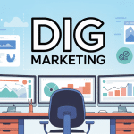 Illustration dig marketing écrans ordinateurs analytics