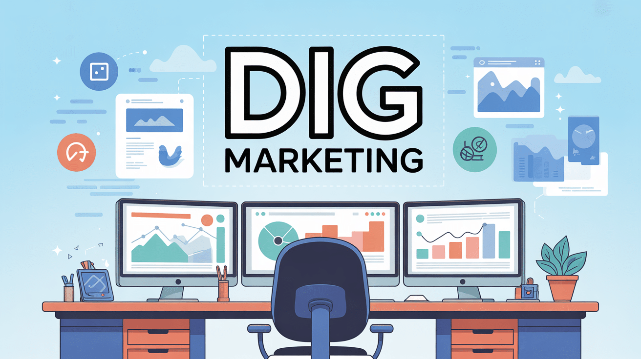 Illustration dig marketing écrans ordinateurs analytics