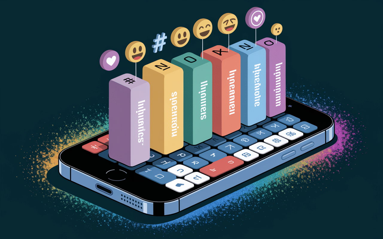 Ecriture insta clavier emojis hashtags créatifs
