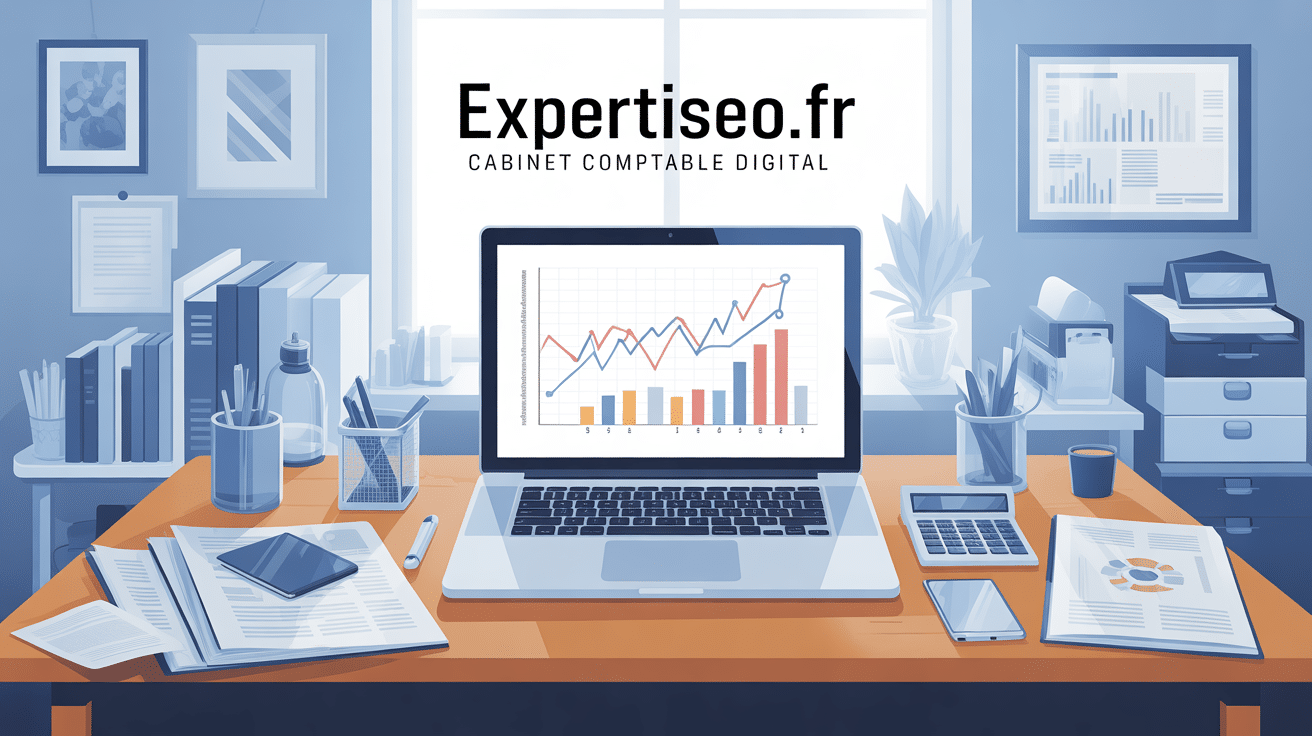 bureau digital expertiseo.fr avec ordinateur et documents comptables