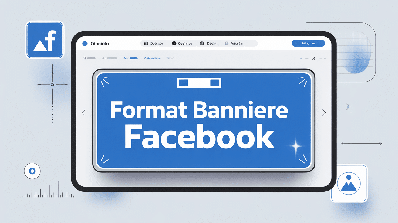 Exemple format bannière Facebook sur ordinateur avec icons SEO