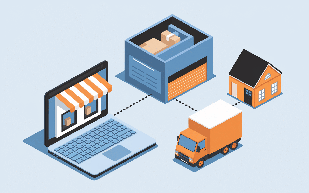 Schéma cj dropshipping flux e-commerce logistique