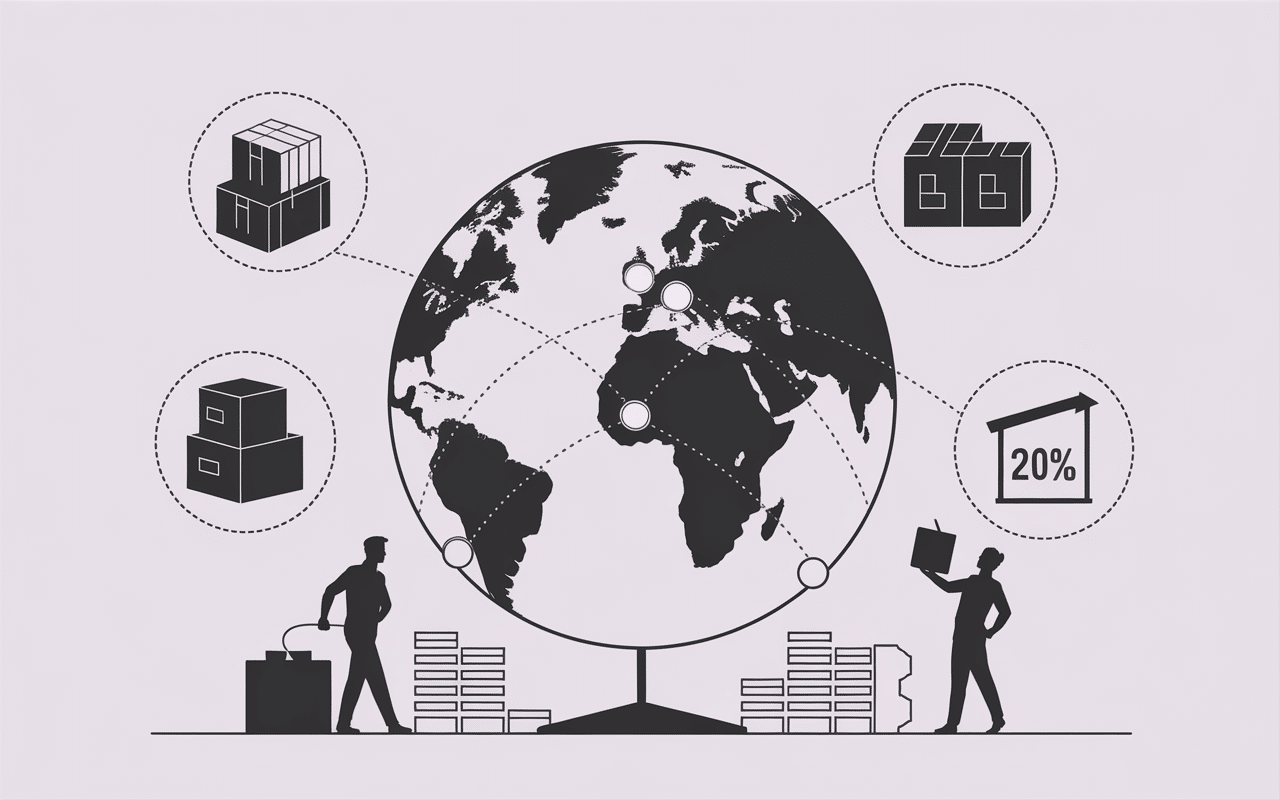Illustration planisphere international warehouse gestion stocks