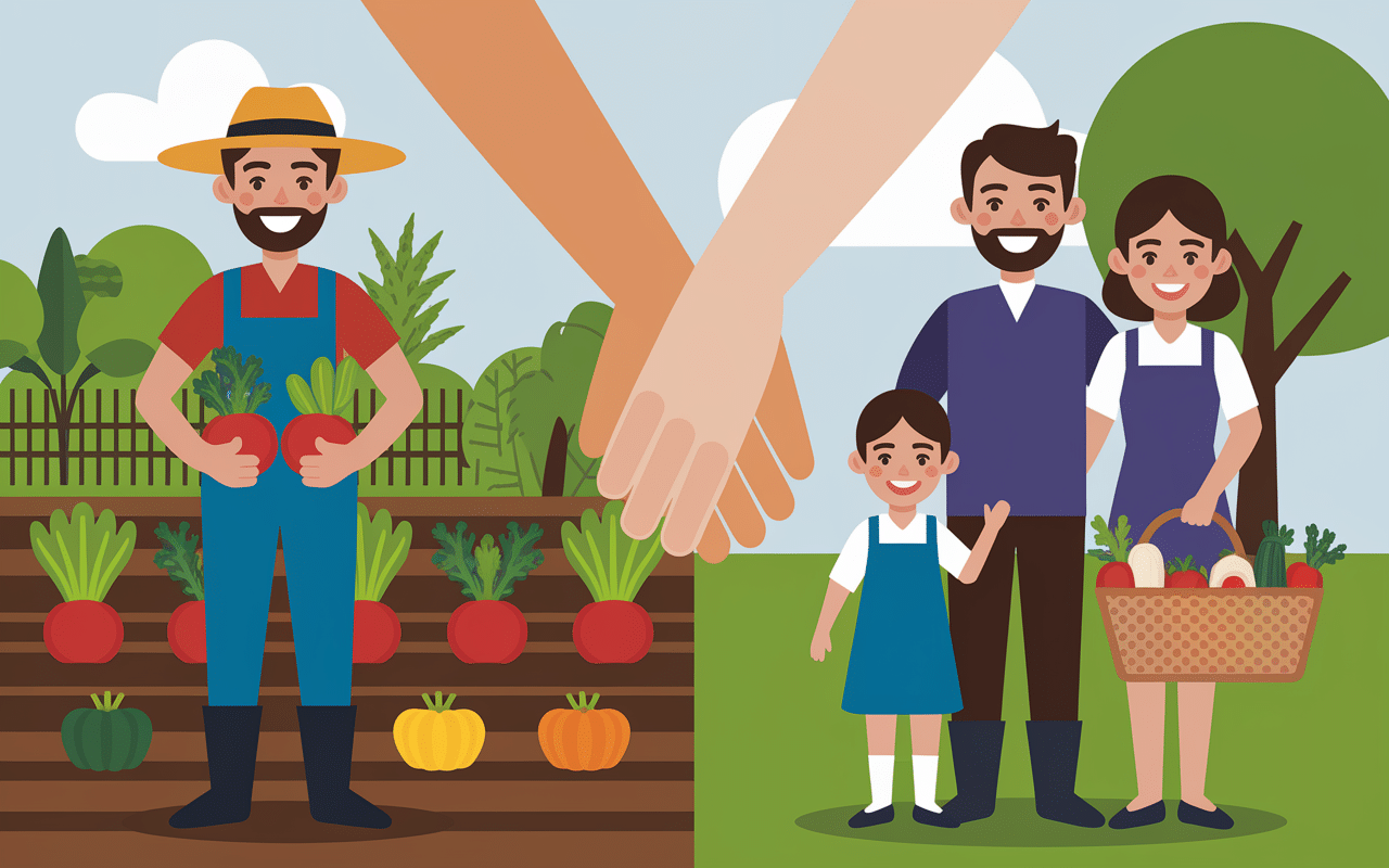 scène farm-to-market agriculteur famille produits locaux
