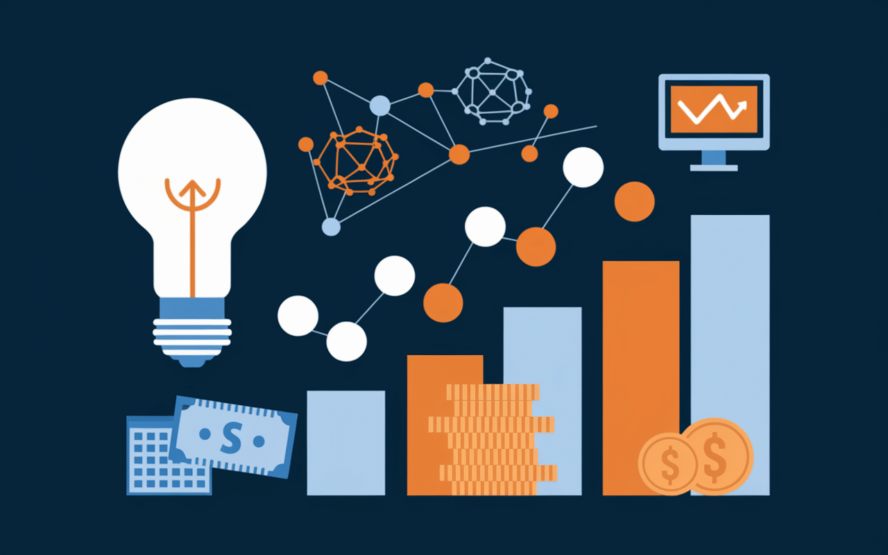 startup tech succès ampoule équipe financement graphique