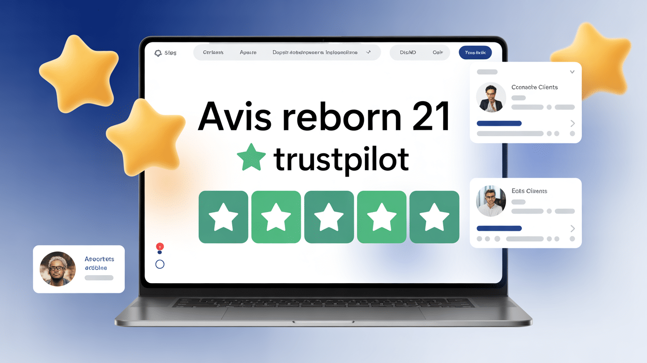Avis Reborn 21 Trustpilot interface ordinateur moderne