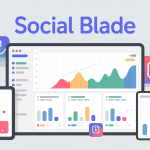 social blade interface avec graphiques et réseaux sociaux