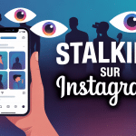 Illustration stalker instagram smartphone yeux