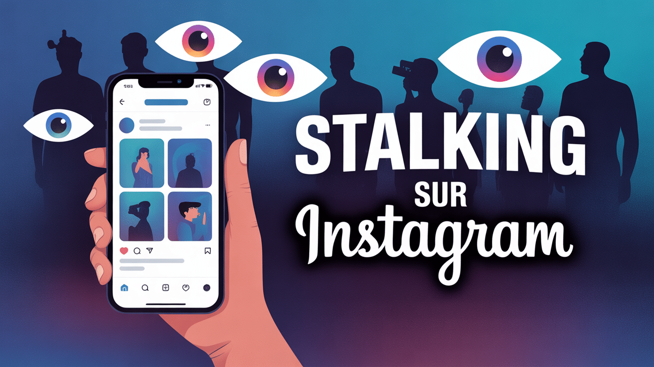 Illustration stalker instagram smartphone yeux