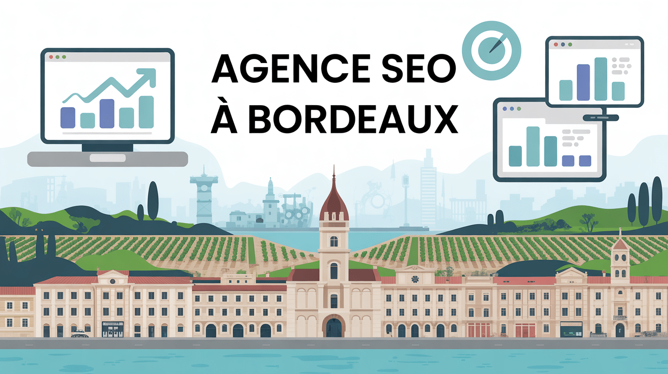 Agence SEO Bordeaux illustration ville portuaire vignobles