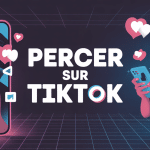 comment percer sur tiktok, silhouette smartphone, icônes réseaux
