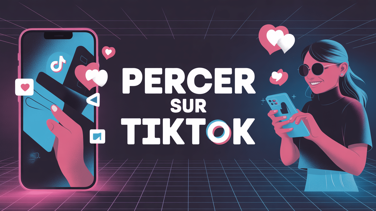 comment percer sur tiktok, silhouette smartphone, icônes réseaux