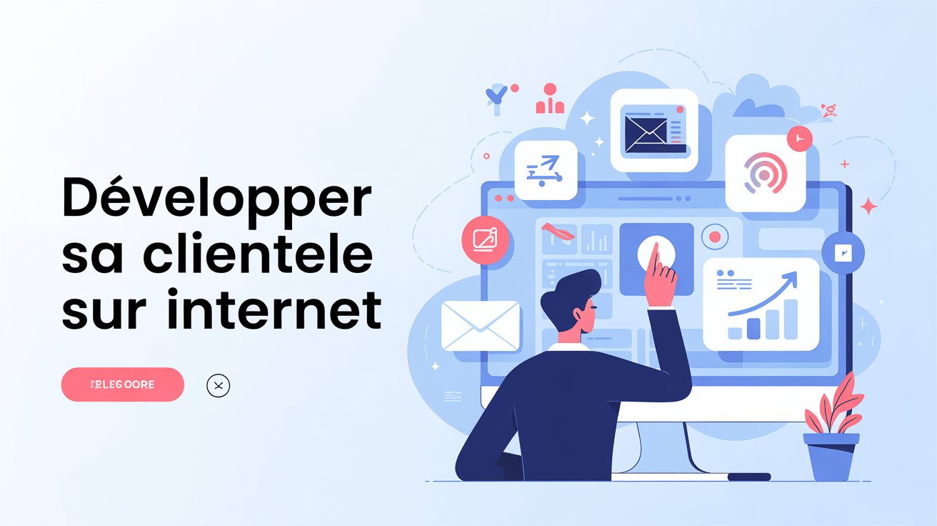 comment trouver des clients sur internet illustration entrepreneur devant ordinateur