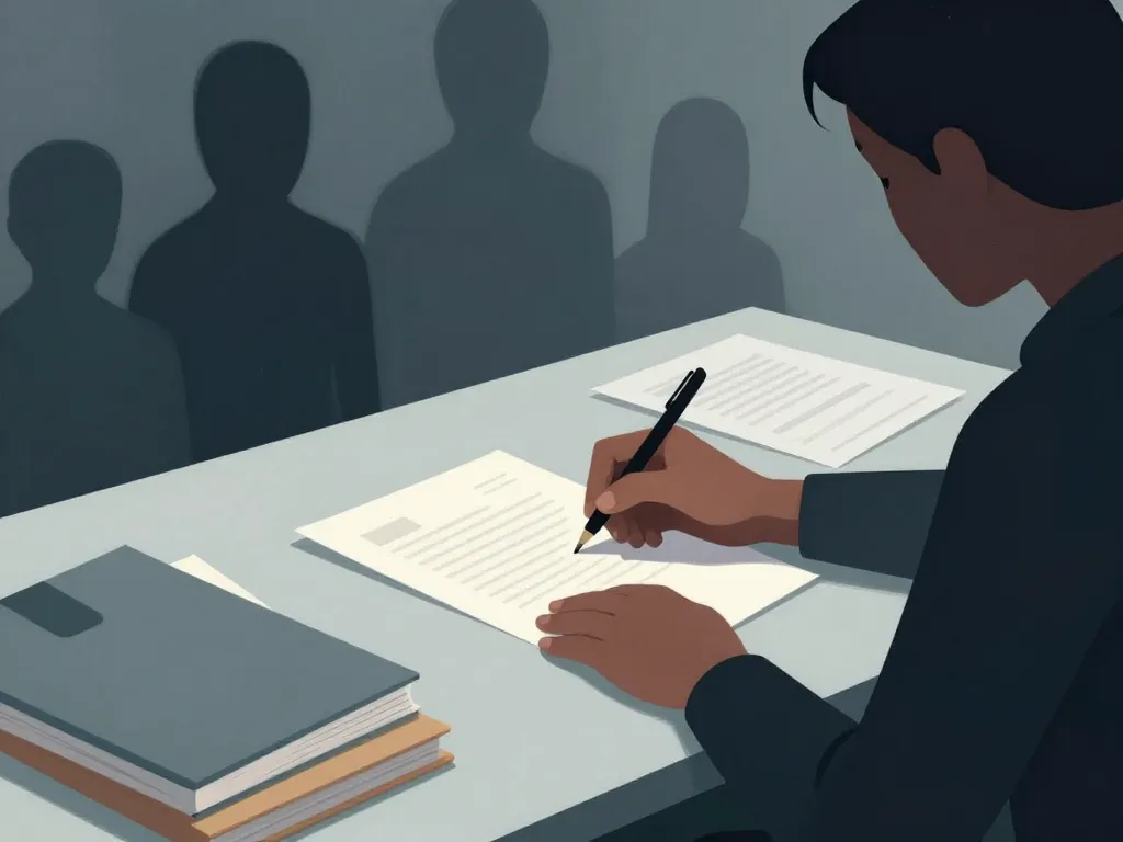 Personne rédigeant une lettre de démission pour harcèlement moral et psychologique