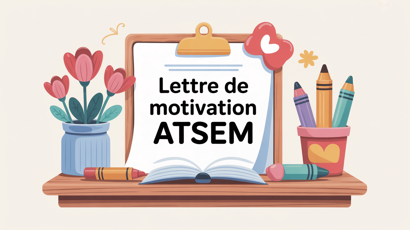 lettre de motivation atsem sur un bureau maternelle pastel