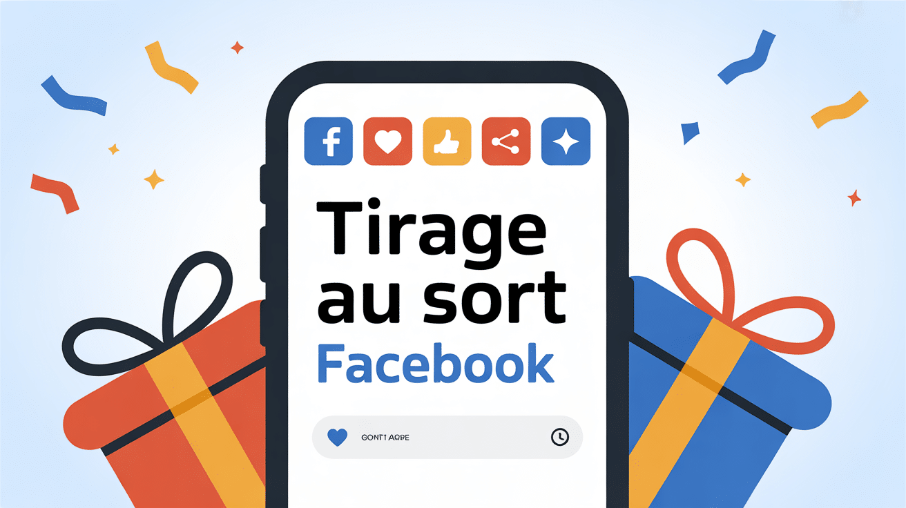 Illustration tirage au sort Facebook smartphone confettis cadeaux