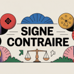 Illustration du terme signe contraire en français, mathématiques, logique, droit