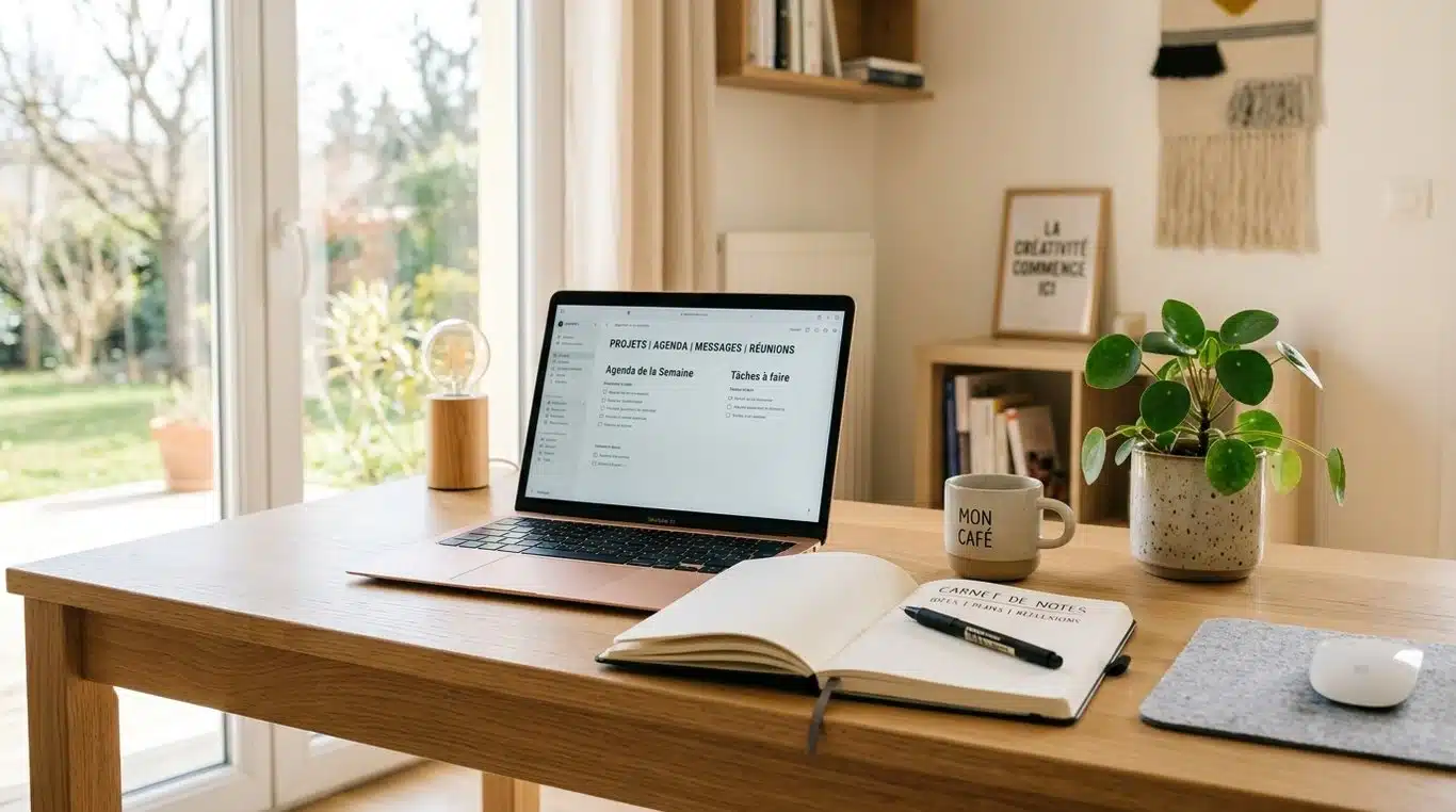 Espace de travail à domicile moderne et professionnel pour le télétravail