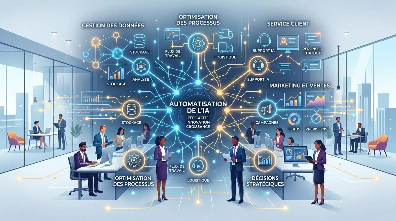 Illustration conceptuelle de l'automatisation IA en entreprise