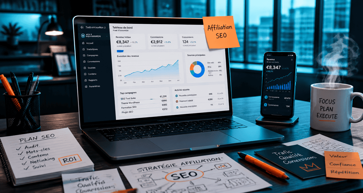 Affiliation SEO, tableau de bord et graphique