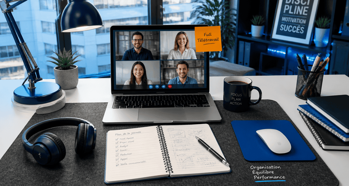 bureau full télétravail avec visioconférence