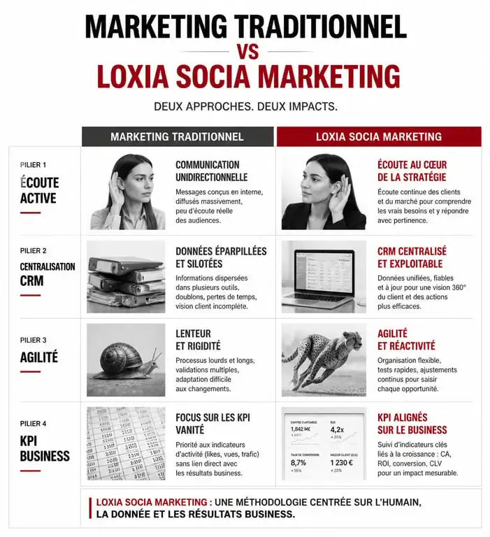 Comparatif marketing traditionnel vs Loxia Socia Marketing