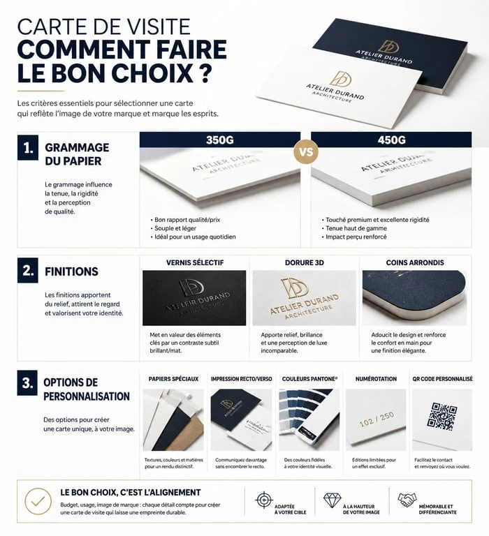 Infographie comparative des critères de qualité pour choisir le meilleur site pour carte de visite