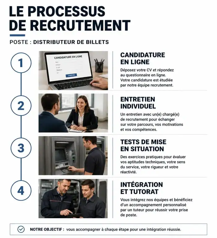 Étapes du processus de recrutement pour devenir distributeur de billets