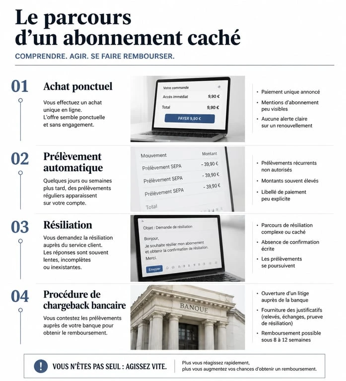Infographie explicative sur la procédure de résiliation et de remboursement d'un abonnement B2B Infos