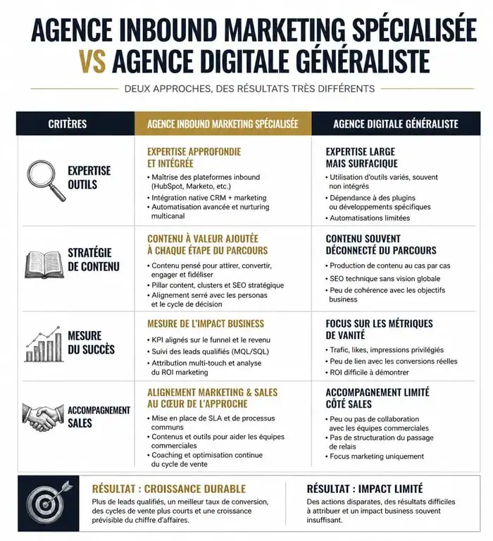 Comparatif agence inbound marketing Paris vs agence digitale généraliste