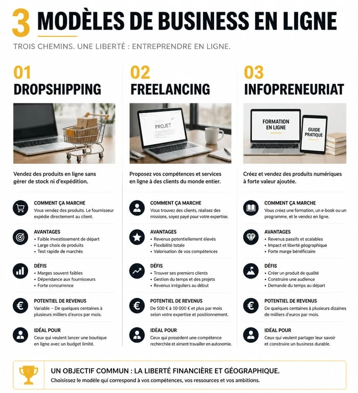 Infographie des modèles pour lancer un business en ligne
