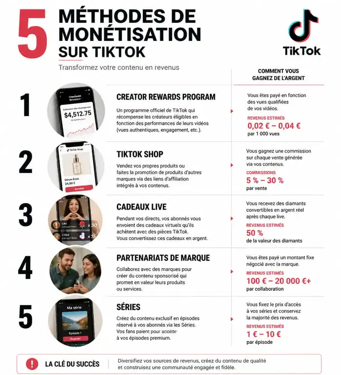 Infographie des méthodes de monétisation TikTok pour les créateurs de contenu