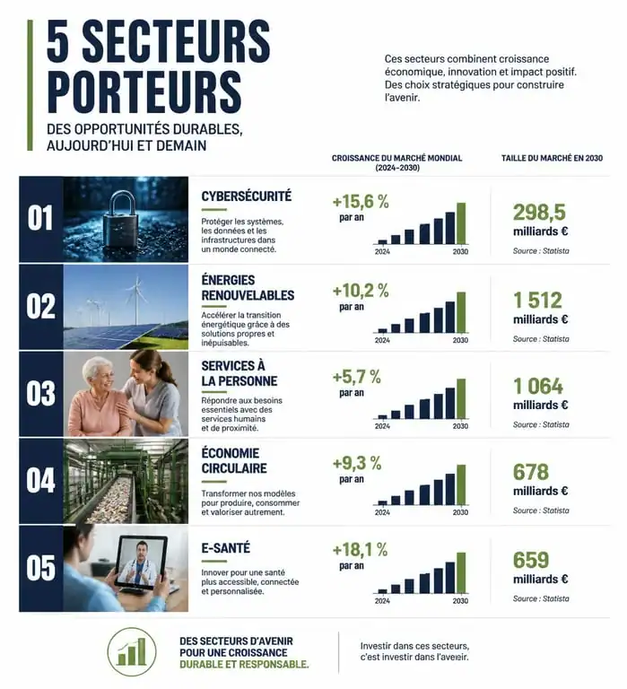 Infographie des secteurs porteurs et opportunités de croissance en France