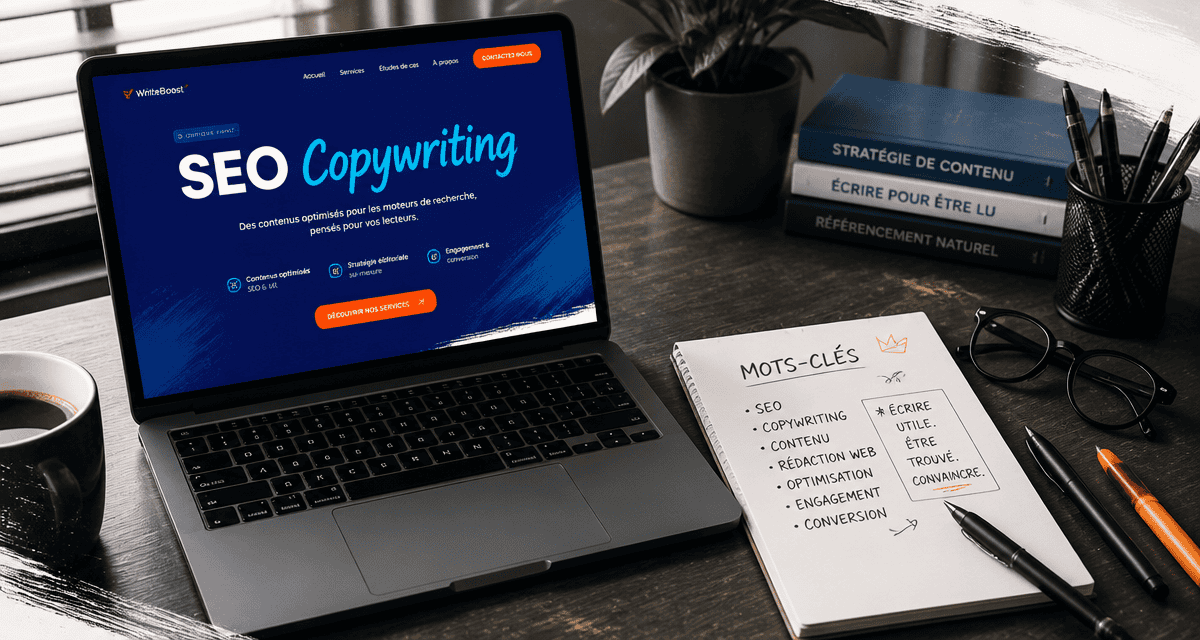 seo copywriting sur ordinateur portable moderne
