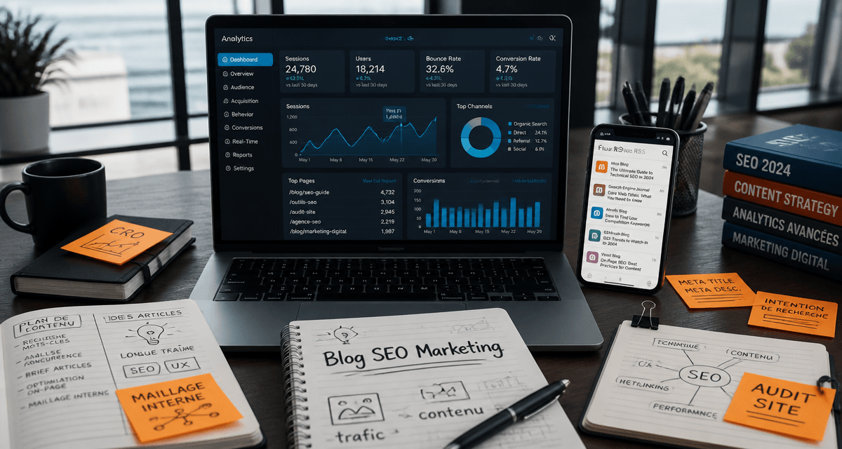 Blog SEO marketing analytics sur bureau moderne