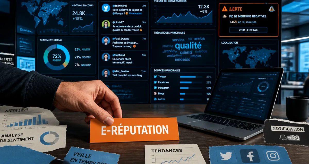 E reputation outils mur écrans analyse sentiment