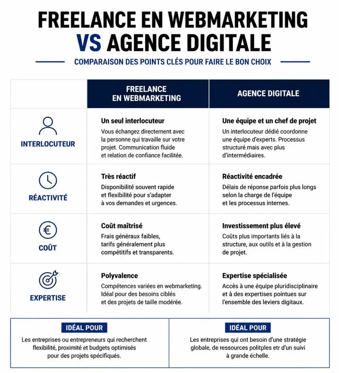 Comparatif freelance webmarketing vs agence digitale