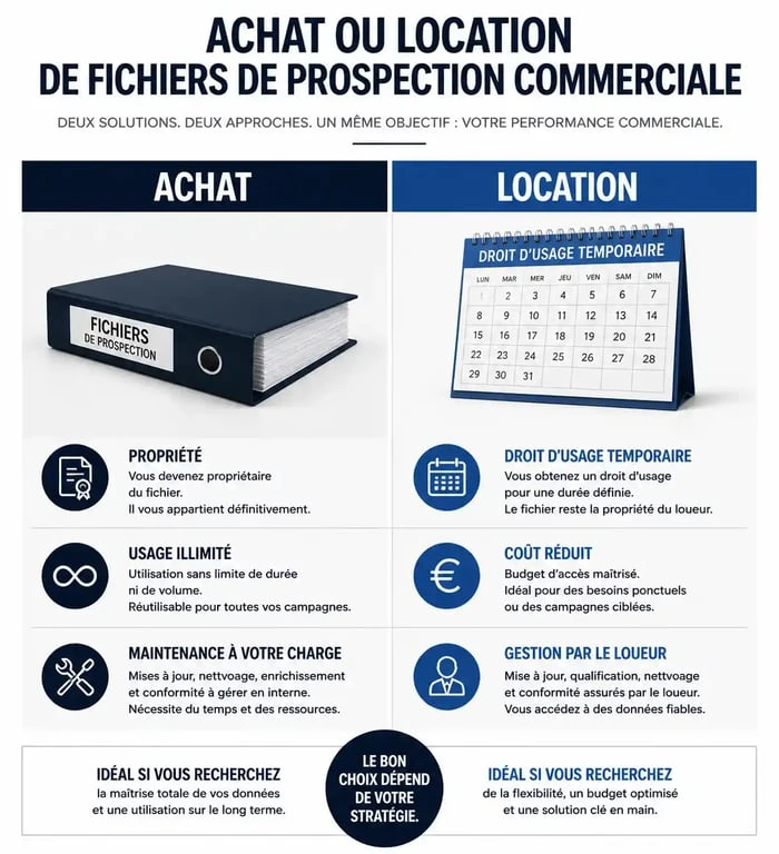 Tableau comparatif entre l'achat et la location de fichier de prospection commerciale