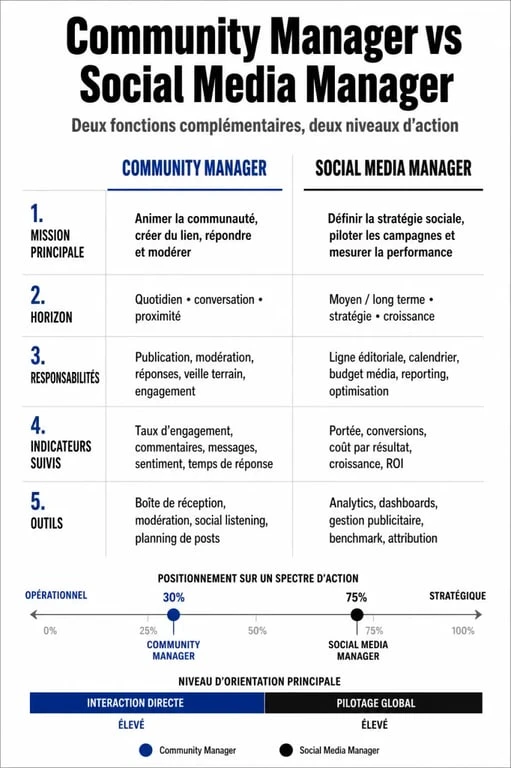 Infographie comparative entre le métier de Community Manager et de Social Media Manager