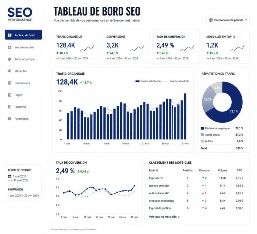 Tableau de bord des KPI SEO pour mesurer la performance d'une stratégie de référencement naturel