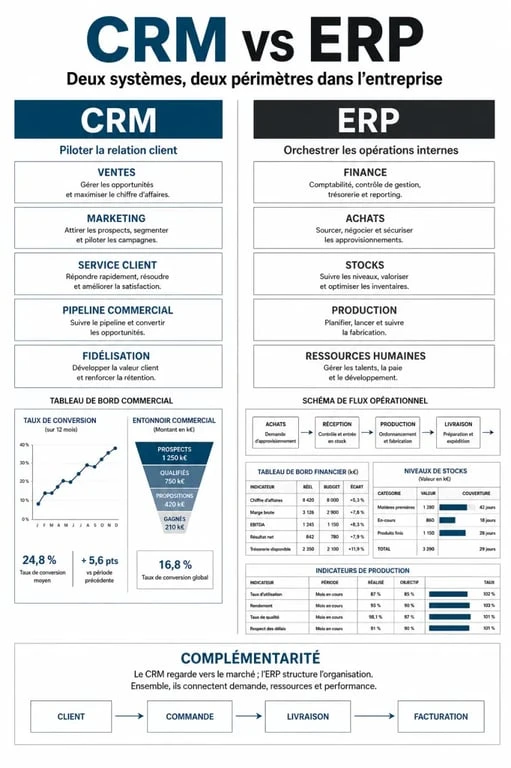 Infographie comparative CRM vs ERP pour comprendre ce qu'est un CRM