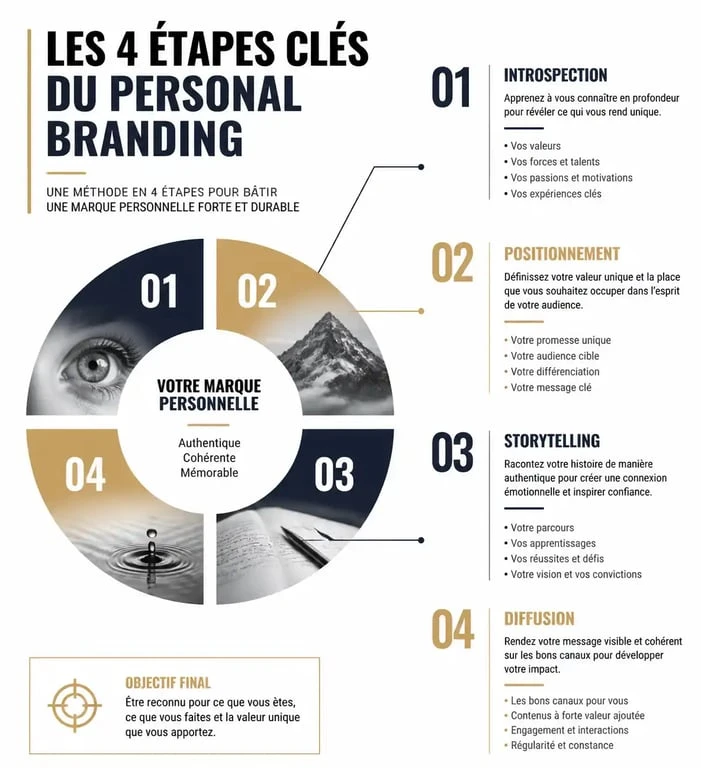 Schéma des étapes du personal branding pour réussir sa stratégie de marque personnelle