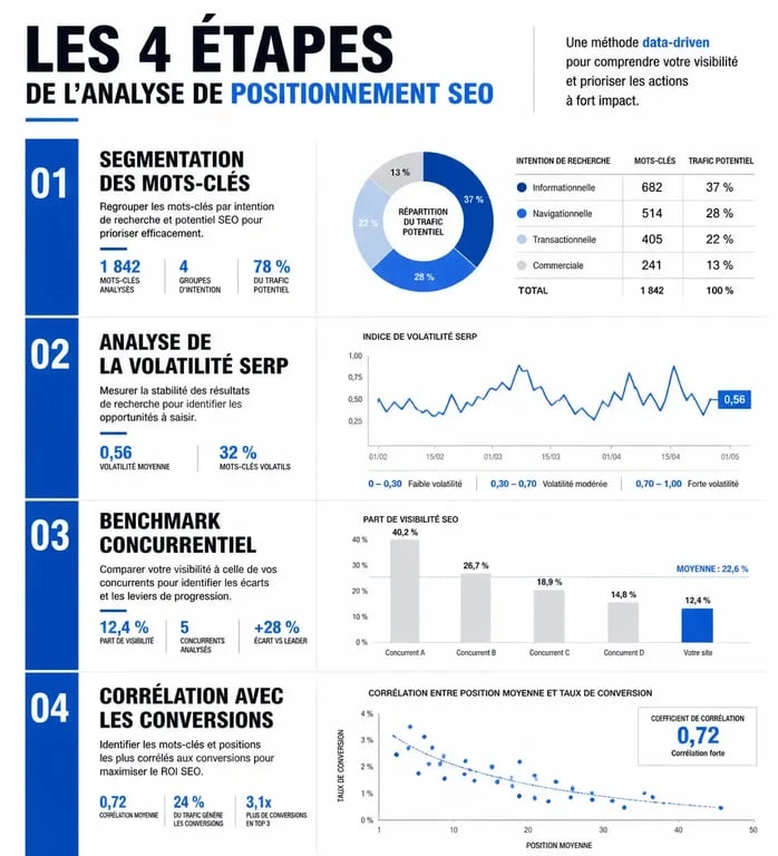 Infographie des 4 étapes pour une analyse de positionnement SEO efficace