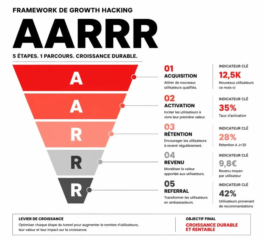 Schéma explicatif du framework AARRR pour une formation growth hacking