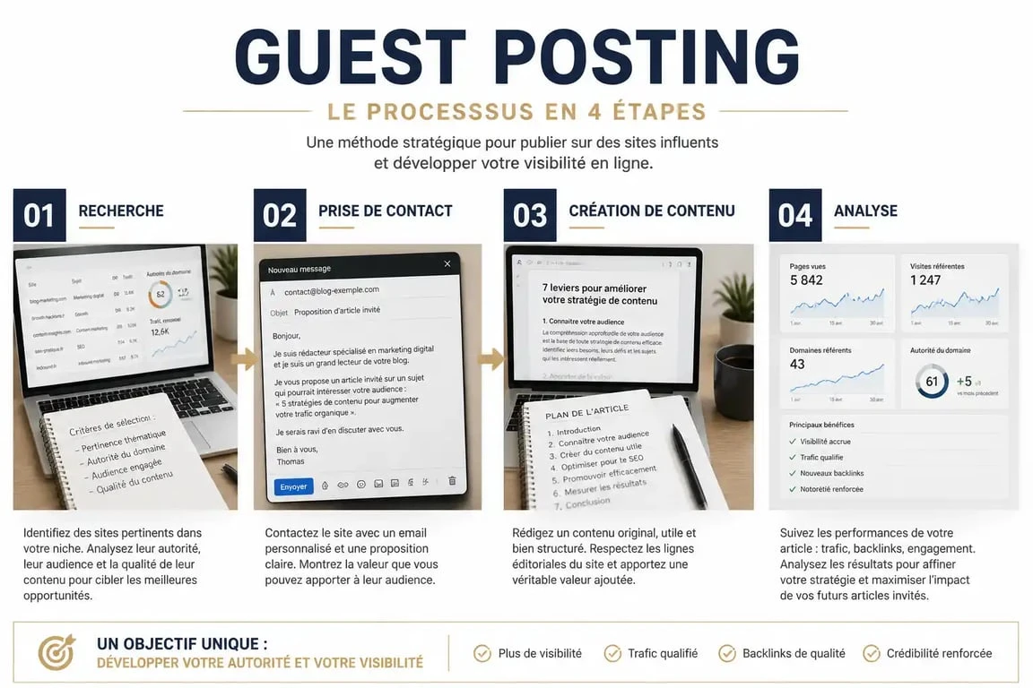Processus de guest posting pour le SEO : de la recherche de sites à l'analyse des résultats