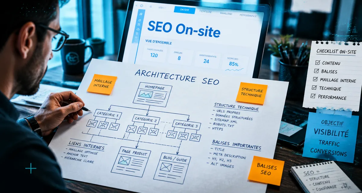 Consultant on site SEO analysant schéma technique