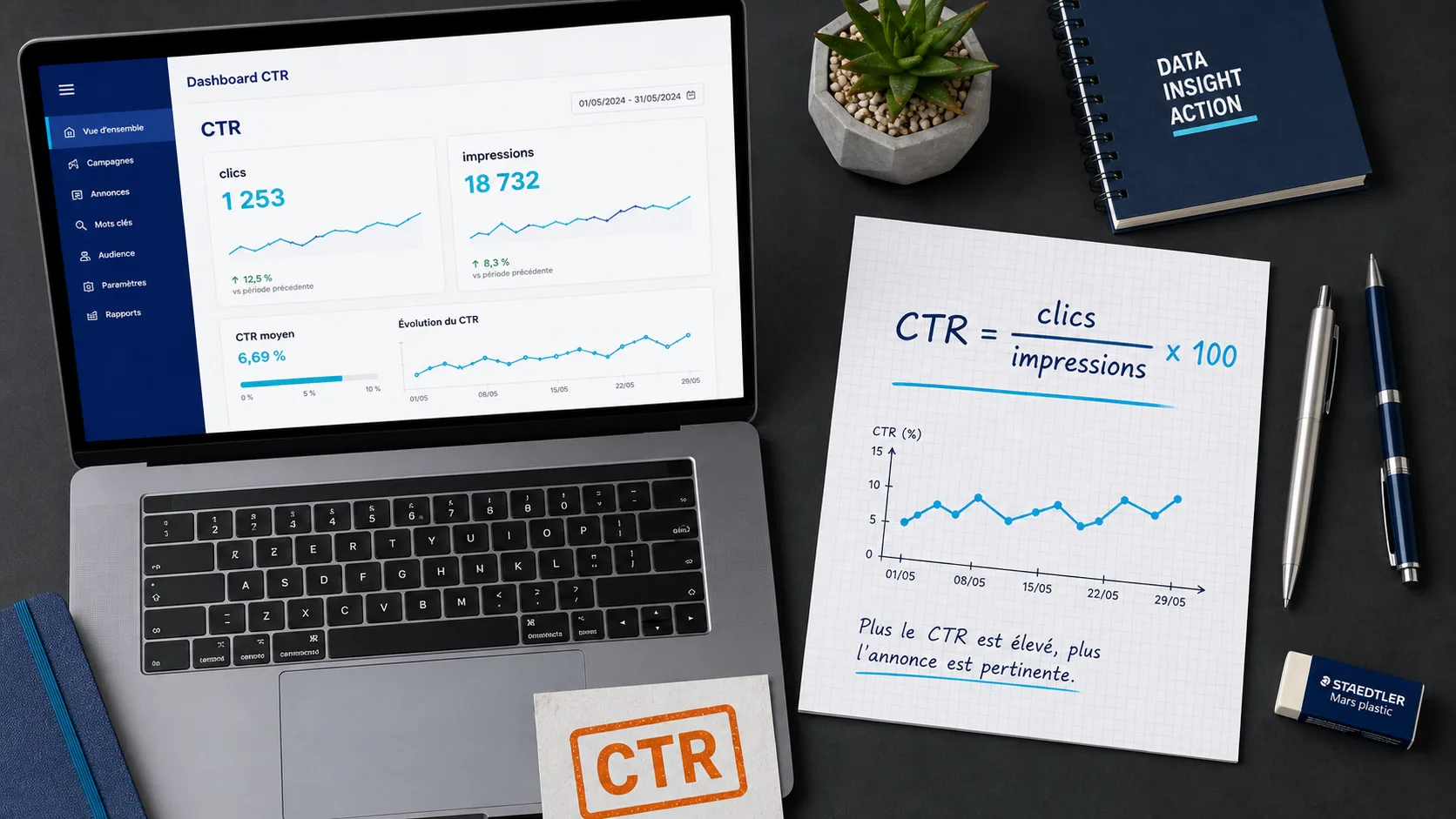 CTR definition : formule (clics/impressions) x 100 et dashboard