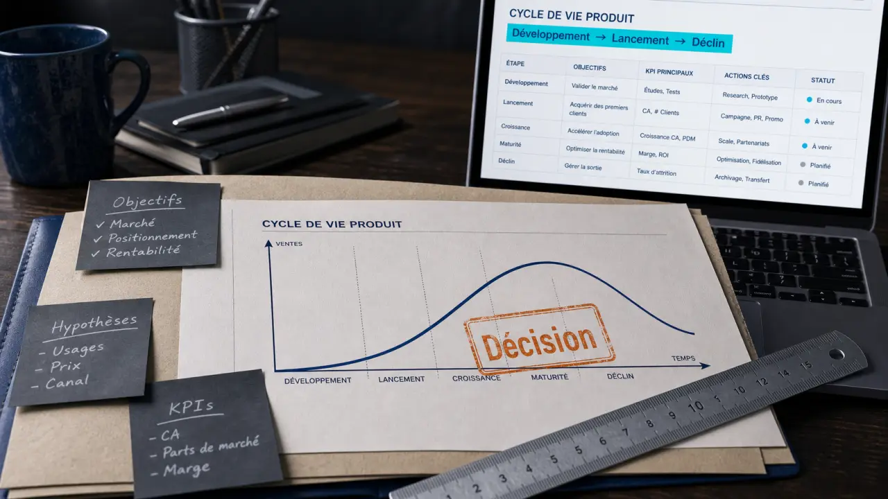 Le cycle de vie d'un produit : développement, lancement, déclin, 5 phases