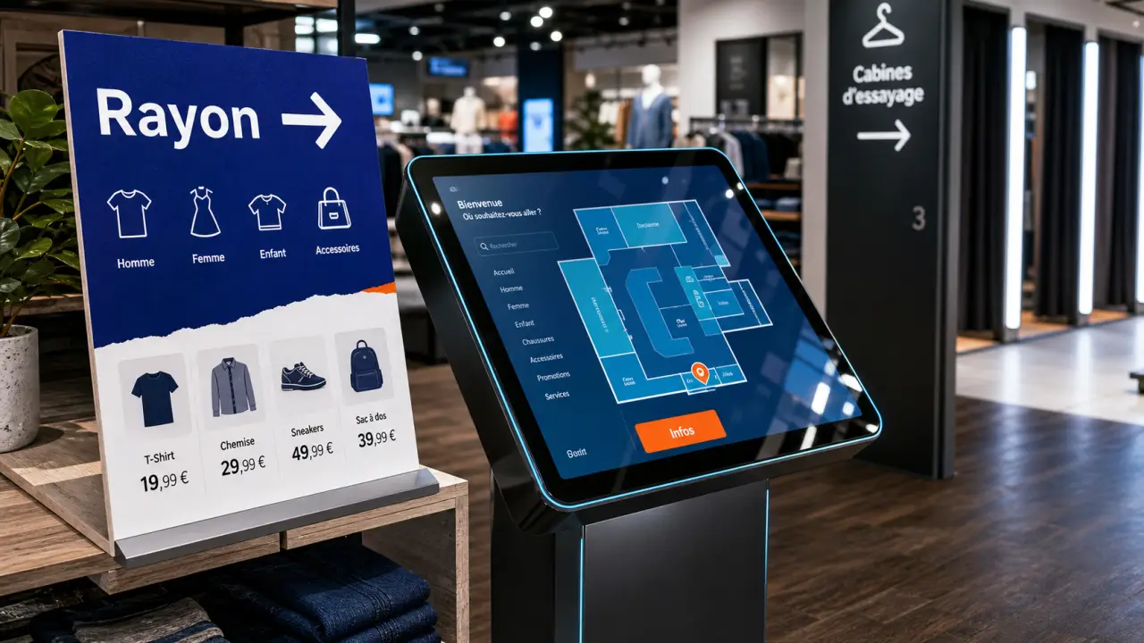 Définition ilv : signalétique magasin et parcours client avec borne interactive