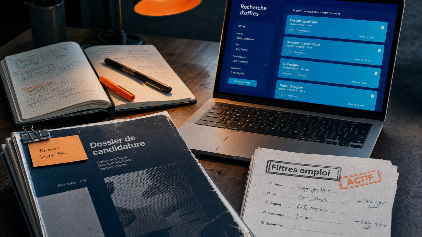 Emploi design : filtres emploi et portfolio de candidatures